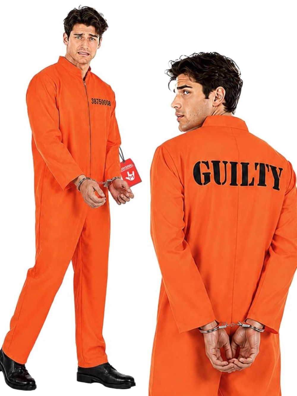 Orange Costume Mens Large Jail Inmate Prisoner criminal Jumpsuit Halloween NWOT